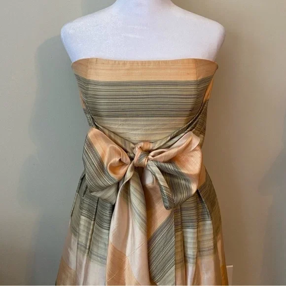 Armani Collezioni Silk Taffeta Strapless Cocktail Dress Peach Tan Size 4 - Picture 2 of 12